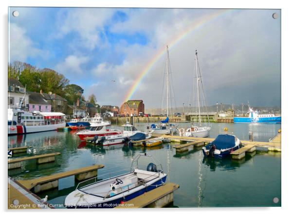 Rainbow over Padstow Harbour  Acrylic by Beryl Curran