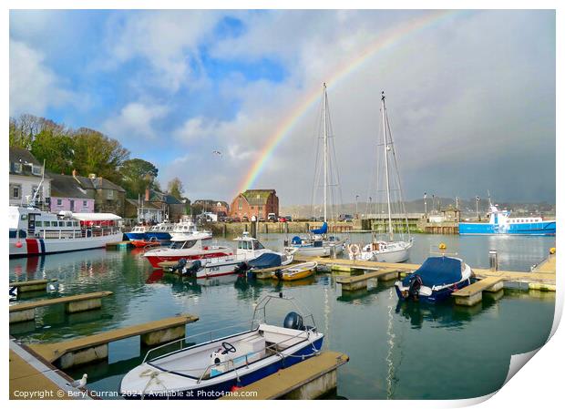 Rainbow over Padstow Harbour  Print by Beryl Curran