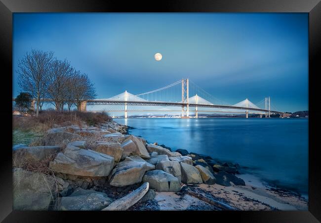 Forth Bridges By Moonlight Framed Print by Alison Chambers