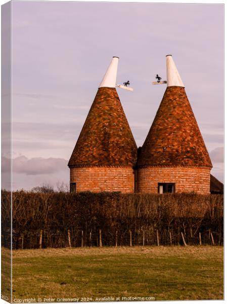 Traditional Oast Houses In Kent Canvas Print by Peter Greenway