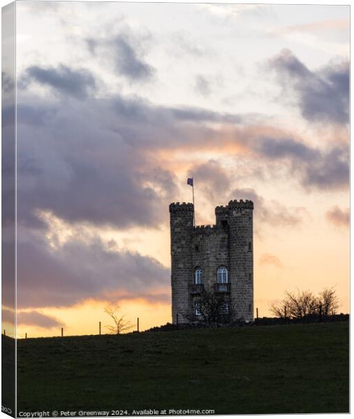 Broadway Tower In The Cotswolds At Sunset Canvas Print by Peter Greenway