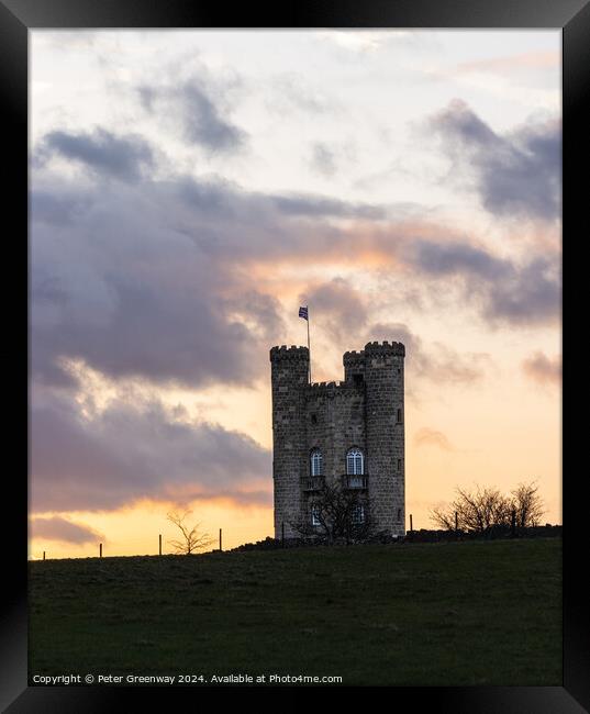 Broadway Tower In The Cotswolds At Sunset Framed Print by Peter Greenway