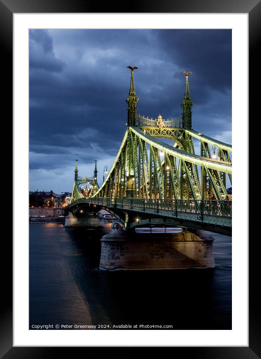The Liberty Bridge In Budapest At Dusk Framed Mounted Print by Peter Greenway