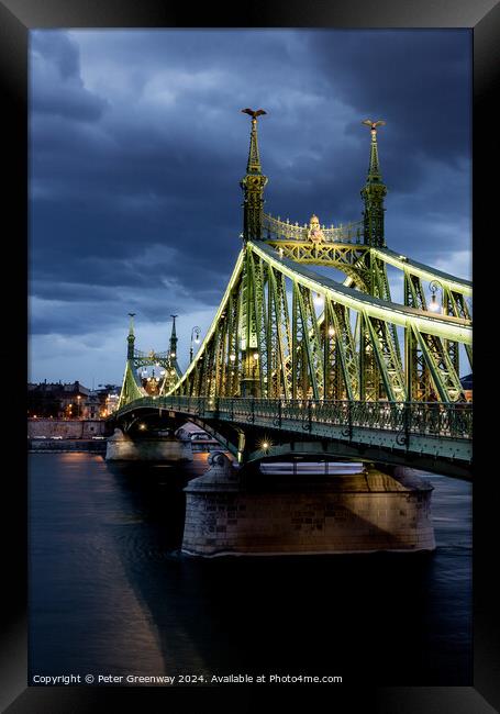 The Liberty Bridge In Budapest At Dusk Framed Print by Peter Greenway