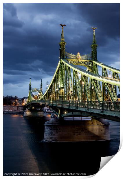 The Liberty Bridge In Budapest At Dusk Print by Peter Greenway