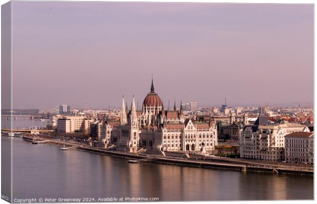 View across the river Danube from The Palace on Castle Hill in B Canvas Print by Peter Greenway