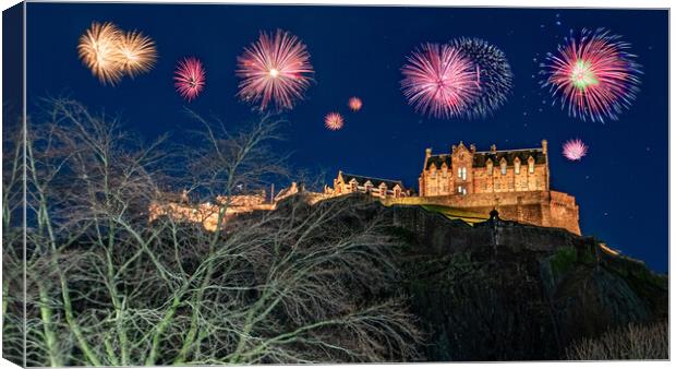 Edinburgh Castle Fireworks Canvas Print by Apollo Aerial Photography