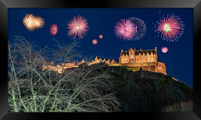 Edinburgh Castle Fireworks Framed Print by Apollo Aerial Photography