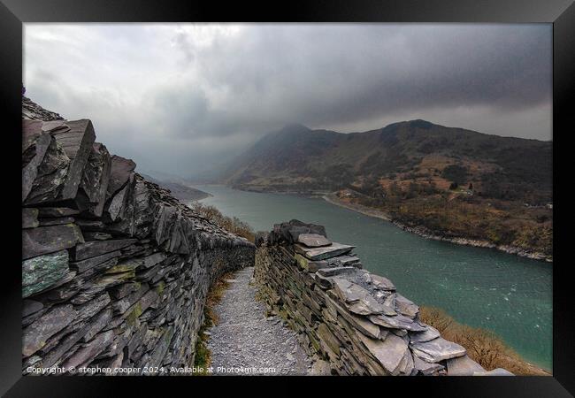path leading down from Dinorwic slate mine Framed Print by stephen cooper