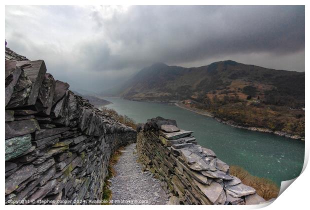 path leading down from Dinorwic slate mine Print by stephen cooper