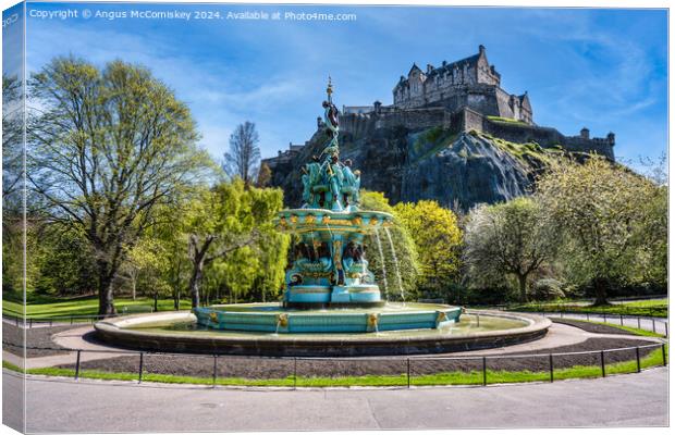 Ross Fountain and Edinburgh Castle in spring Canvas Print by Angus McComiskey
