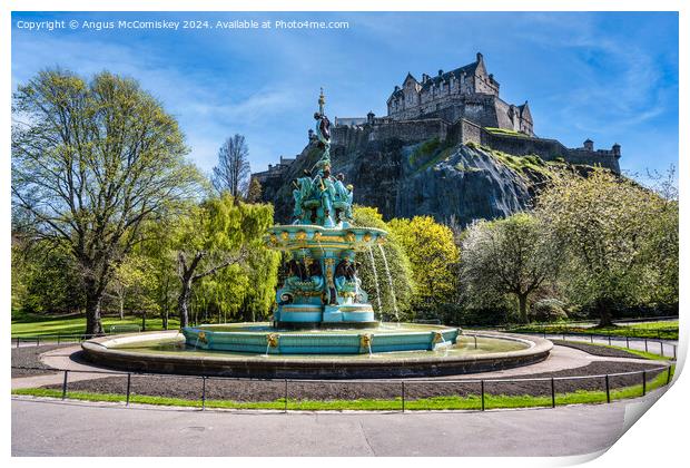 Ross Fountain and Edinburgh Castle in spring Print by Angus McComiskey