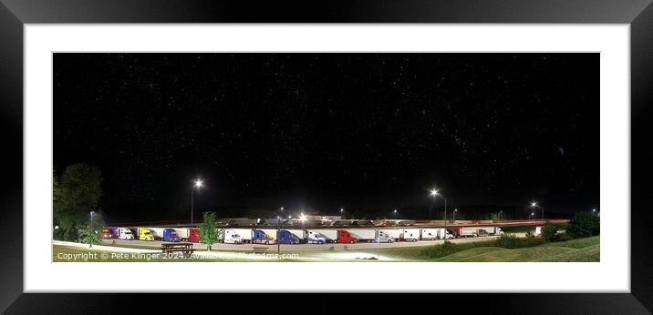 Night Rest, clear night sky, with stars, over transporters lined up, parked Framed Mounted Print by Pete Klinger
