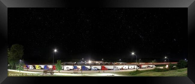 Night Rest, clear night sky, with stars, over transporters lined up, parked Framed Print by Pete Klinger