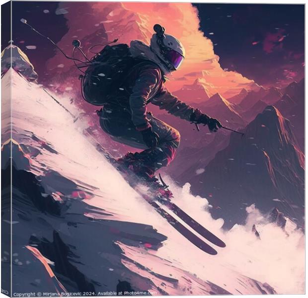 Illustration of skier on the mountain, created with generative A Canvas Print by Mirjana Bogicevic