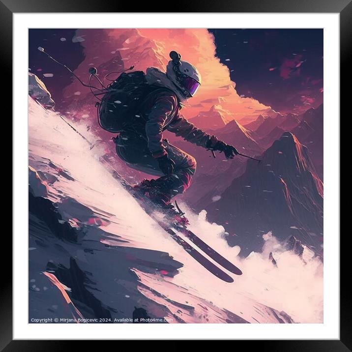 Illustration of skier on the mountain, created with generative A Framed Mounted Print by Mirjana Bogicevic