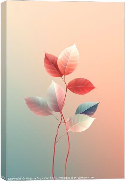 Beautiful cartoon style leaves on pastel background, created wit Canvas Print by Mirjana Bogicevic