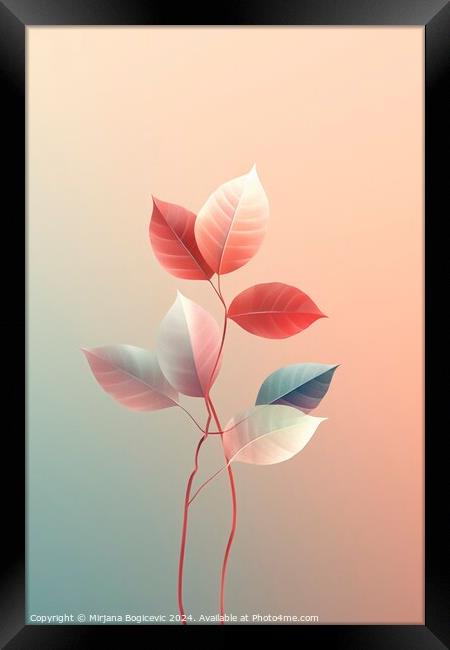 Beautiful cartoon style leaves on pastel background, created wit Framed Print by Mirjana Bogicevic