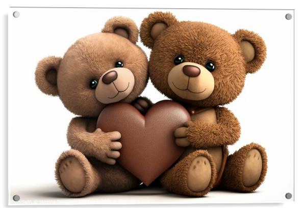 Two cute toy bears with heart, created with generative AI Acrylic by Mirjana Bogicevic