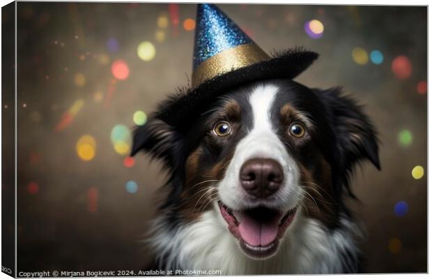 Cute dog with celebration hat, created with generative AI Canvas Print by Mirjana Bogicevic