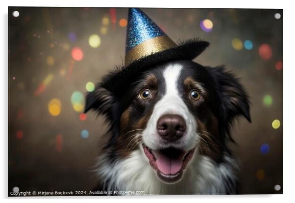 Cute dog with celebration hat, created with generative AI Acrylic by Mirjana Bogicevic