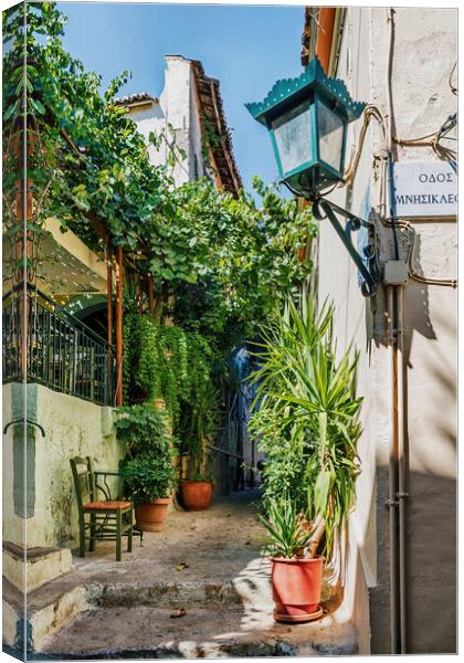 Typical street in the Plaka District Canvas Print by Kevin Hellon