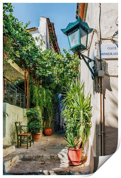 Typical street in the Plaka District Print by Kevin Hellon