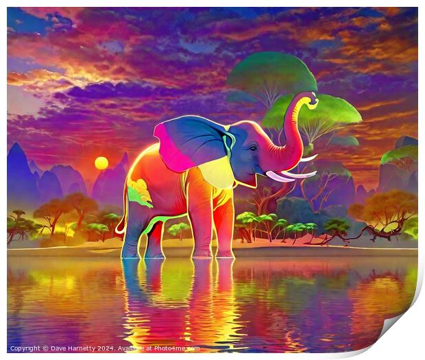 Elephant on the Water 2. Print by Dave Harnetty