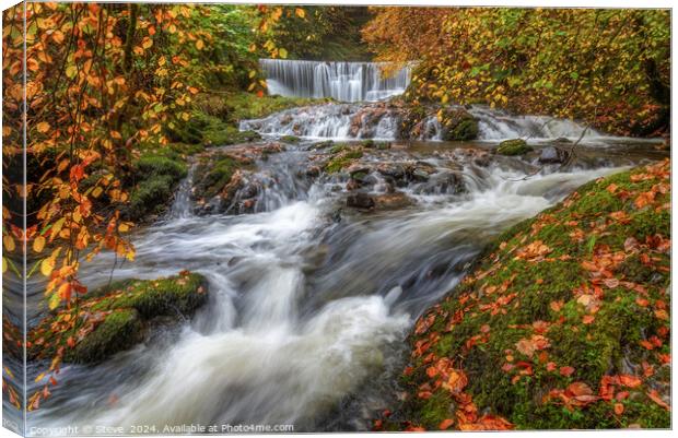Autumnal View of Lower Cascade of Stock Ghyll Force, Ambleside, Lake District, Cumbria Canvas Print by Steve 