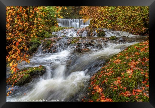 Autumnal View of Lower Cascade of Stock Ghyll Force, Ambleside, Lake District, Cumbria Framed Print by Steve 