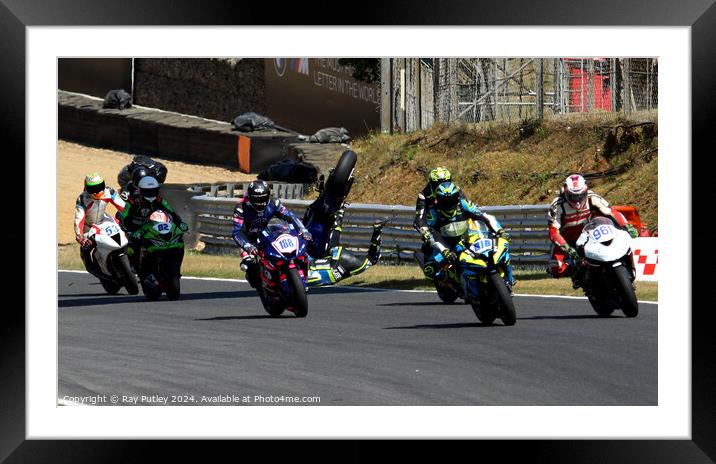 Motorcycle Race Track Mishaps Framed Mounted Print by Ray Putley