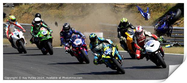 Motorcycle Race Track Mishaps Print by Ray Putley