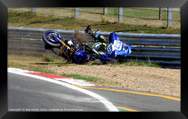 Motorcycle Race Track Mishaps Framed Print by Ray Putley