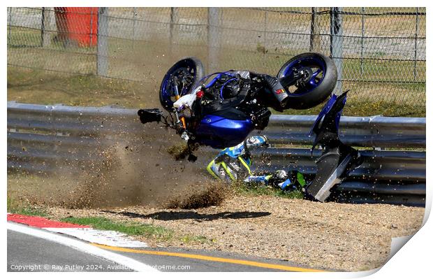 Motorcycle Race Track Mishaps Print by Ray Putley