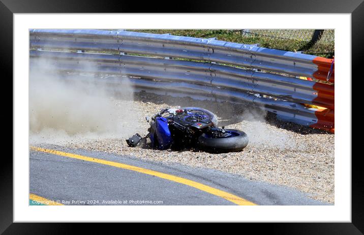 Motorcycle Race Track Mishaps Framed Mounted Print by Ray Putley