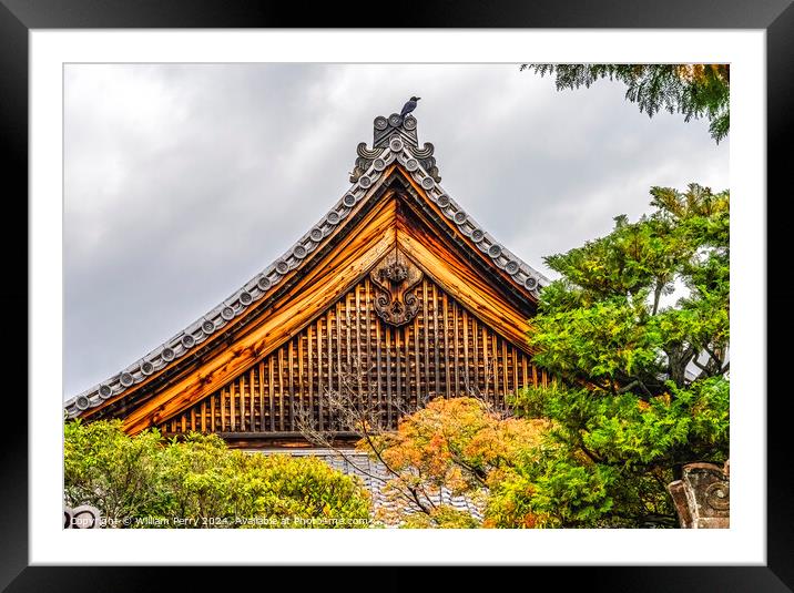 Colorful Fall Leaves Main Hall Tofuku-Ji Buddhist Temple Kyoto Framed Mounted Print by William Perry