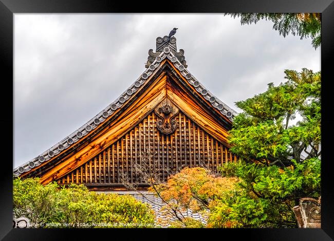 Colorful Fall Leaves Main Hall Tofuku-Ji Buddhist Temple Kyoto Framed Print by William Perry