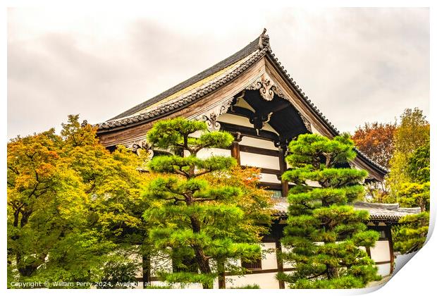Colorful Fall Leaves Sanmon Gate Tofuku-Ji Buddhist Temple Kyoto Print by William Perry