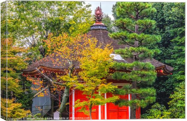 Colorful Red Aizendo Fall Leaves Tofuku-Ji Buddhist Temple Kyoto Canvas Print by William Perry
