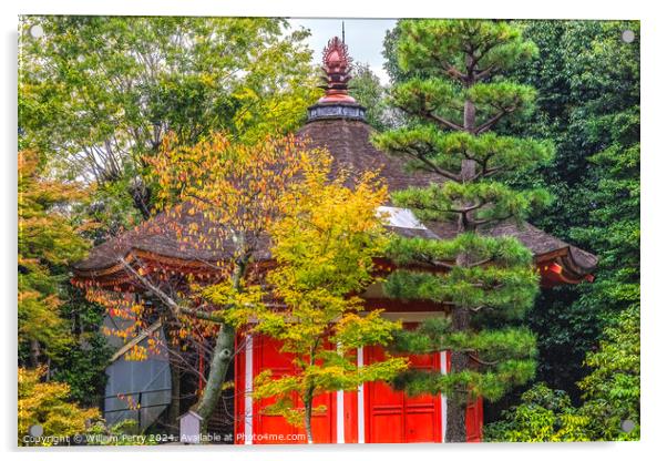 Colorful Red Aizendo Fall Leaves Tofuku-Ji Buddhist Temple Kyoto Acrylic by William Perry