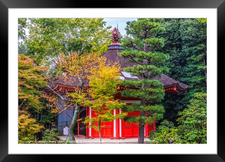 Colorful Red Aizendo Fall Leaves Tofuku-Ji Buddhist Temple Kyoto Framed Mounted Print by William Perry