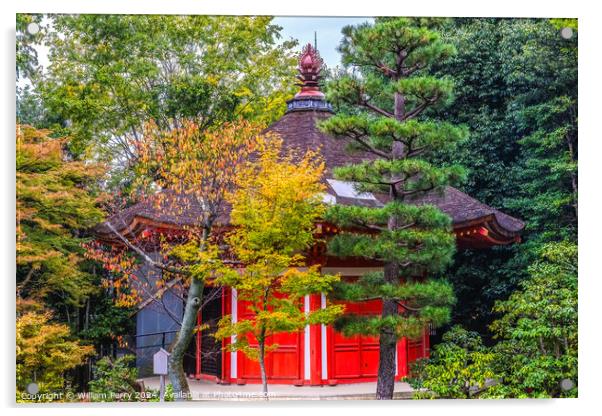 Colorful Red Aizendo Fall Leaves Tofuku-Ji Buddhist Temple Kyoto Acrylic by William Perry