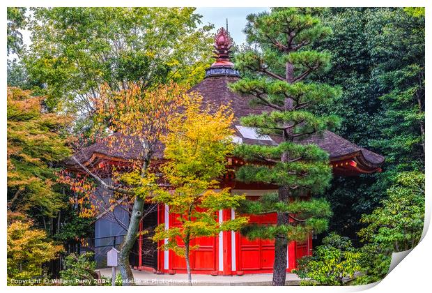 Colorful Red Aizendo Fall Leaves Tofuku-Ji Buddhist Temple Kyoto Print by William Perry