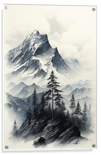 Drawing of winter mountain, created with generative AI Acrylic by Mirjana Bogicevic