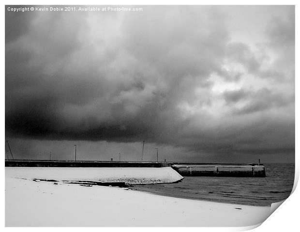 Musselburgh harbour snow Print by Kevin Dobie