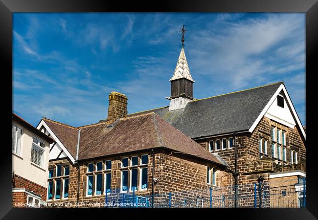 Traditional brick school building with a spire against a blue sky with wispy clouds in Harrogate, North Yorkshire. Framed Print by Man And Life