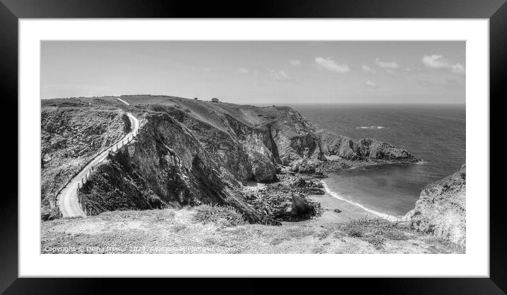  La Coupee and La Grande Greve Beach Sark Mono Framed Mounted Print by Diana Mower