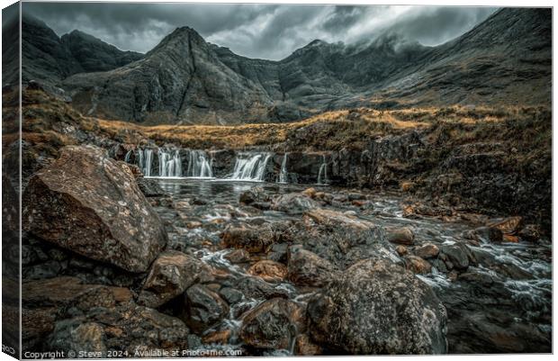 View of Main Waterfall of River Brittle, The Fairy Pools, Glenbrittle, Isle of Skye, Scotland Canvas Print by Steve 