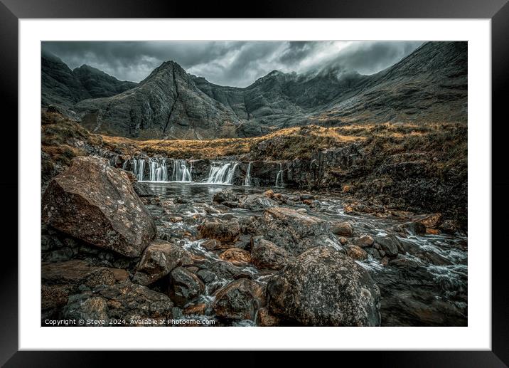 View of Main Waterfall of River Brittle, The Fairy Pools, Glenbrittle, Isle of Skye, Scotland Framed Mounted Print by Steve 