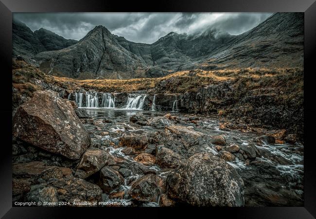 View of Main Waterfall of River Brittle, The Fairy Pools, Glenbrittle, Isle of Skye, Scotland Framed Print by Steve 
